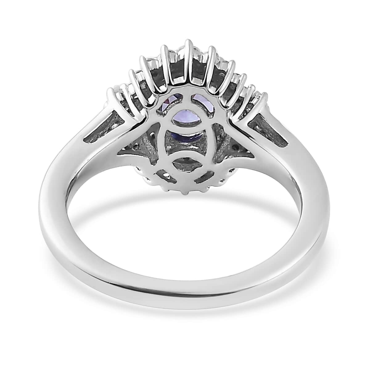 Tanzanite and White Zircon Sunburst Ring in Platinum Over Sterling Silver (Size 10.0) 1.40 ctw image number 4