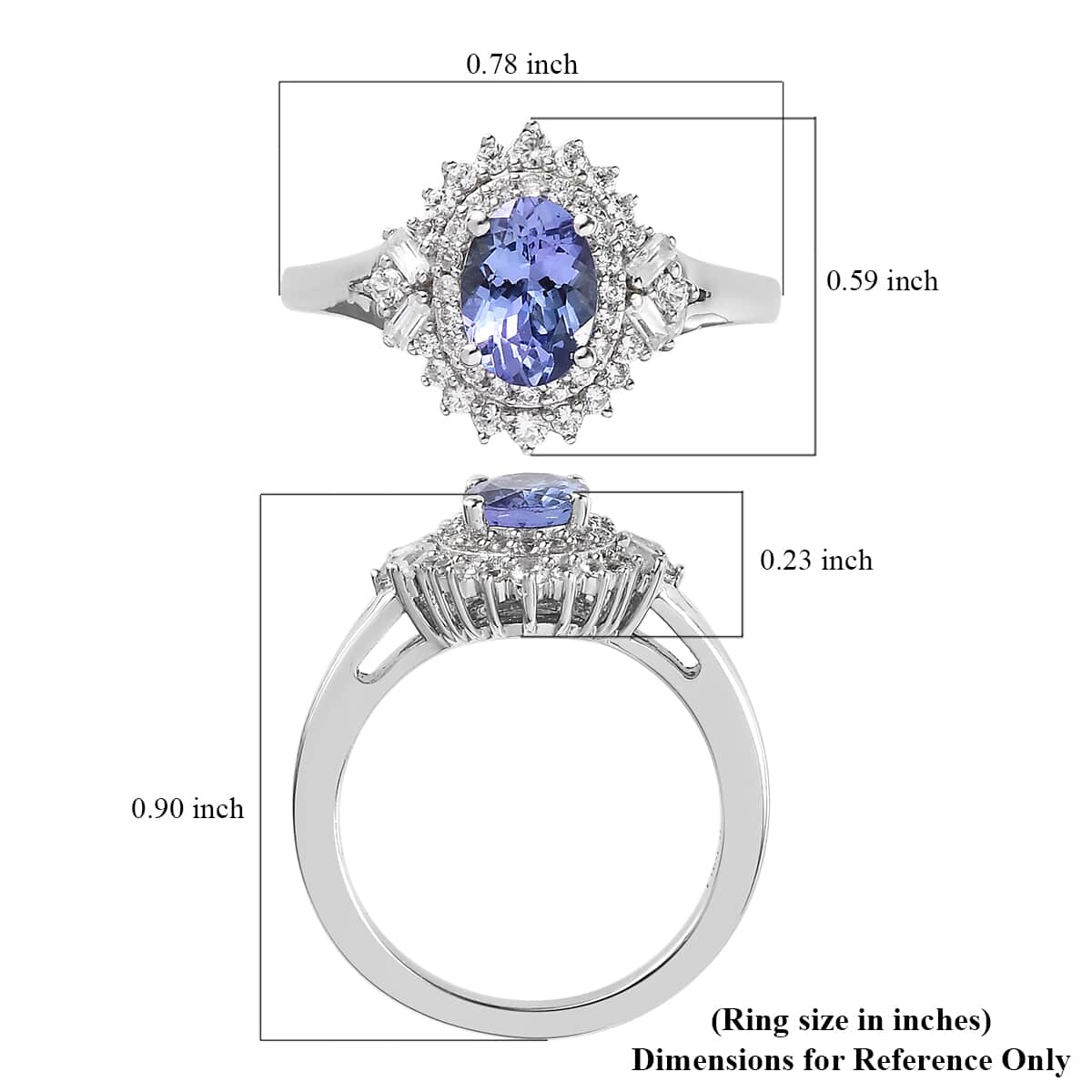 Tanzanite and White Zircon Double Halo Ring in Platinum Over Sterling Silver 1.40 ctw image number 5