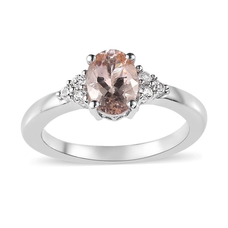 AAA Marropino Morganite and White Zircon Ring in Platinum Over Sterling Silver (Size 10.0) 1.00 ctw