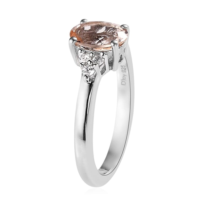 AAA Marropino Morganite and White Zircon Ring in Platinum Over Sterling Silver (Size 10.0) 1.00 ctw