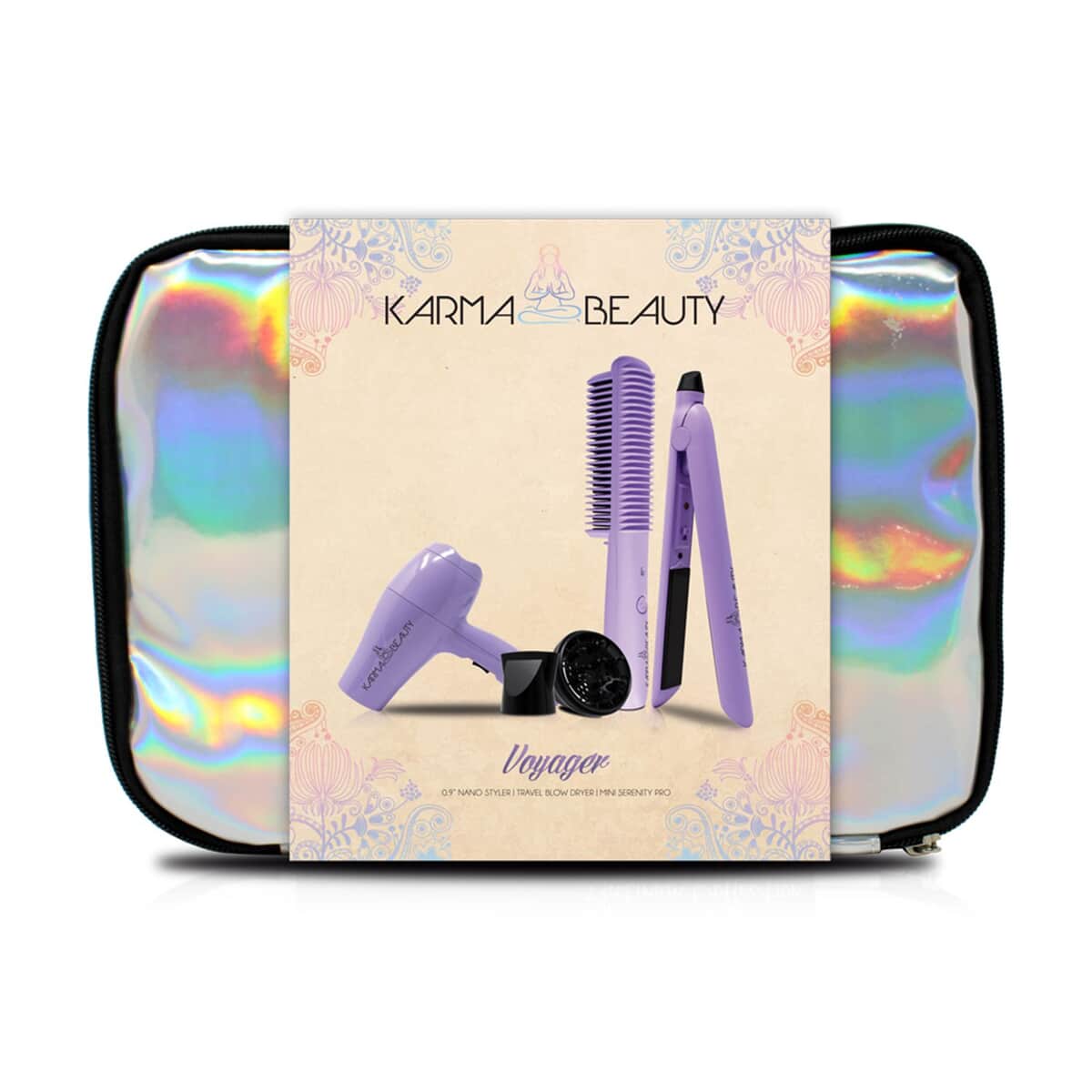 Karma Beauty Lilac Voyager Hair Styling Kit For All Hair Type, 3 Piece Hair Styler Kit of 1 Blow Dryer, 1 Serenity Pro Hair Comb, 1 Nano Styler Flat Iron With Storage Case image number 0