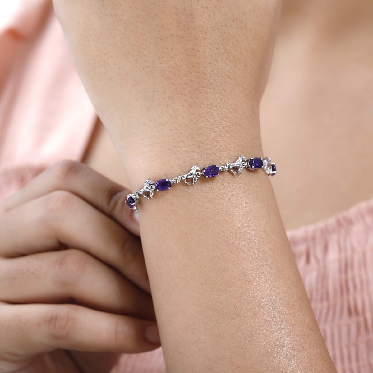 Karis African Amethyst Bracelet in Platinum Bond (6.508.0In) 3.00 ctw image number 2