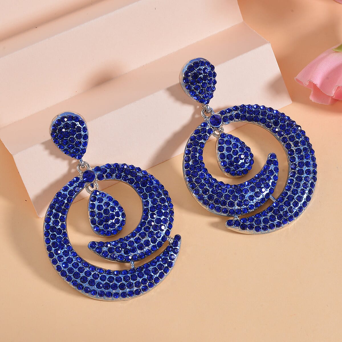 Blue Austrian Crystal Earrings in Silvertone image number 1