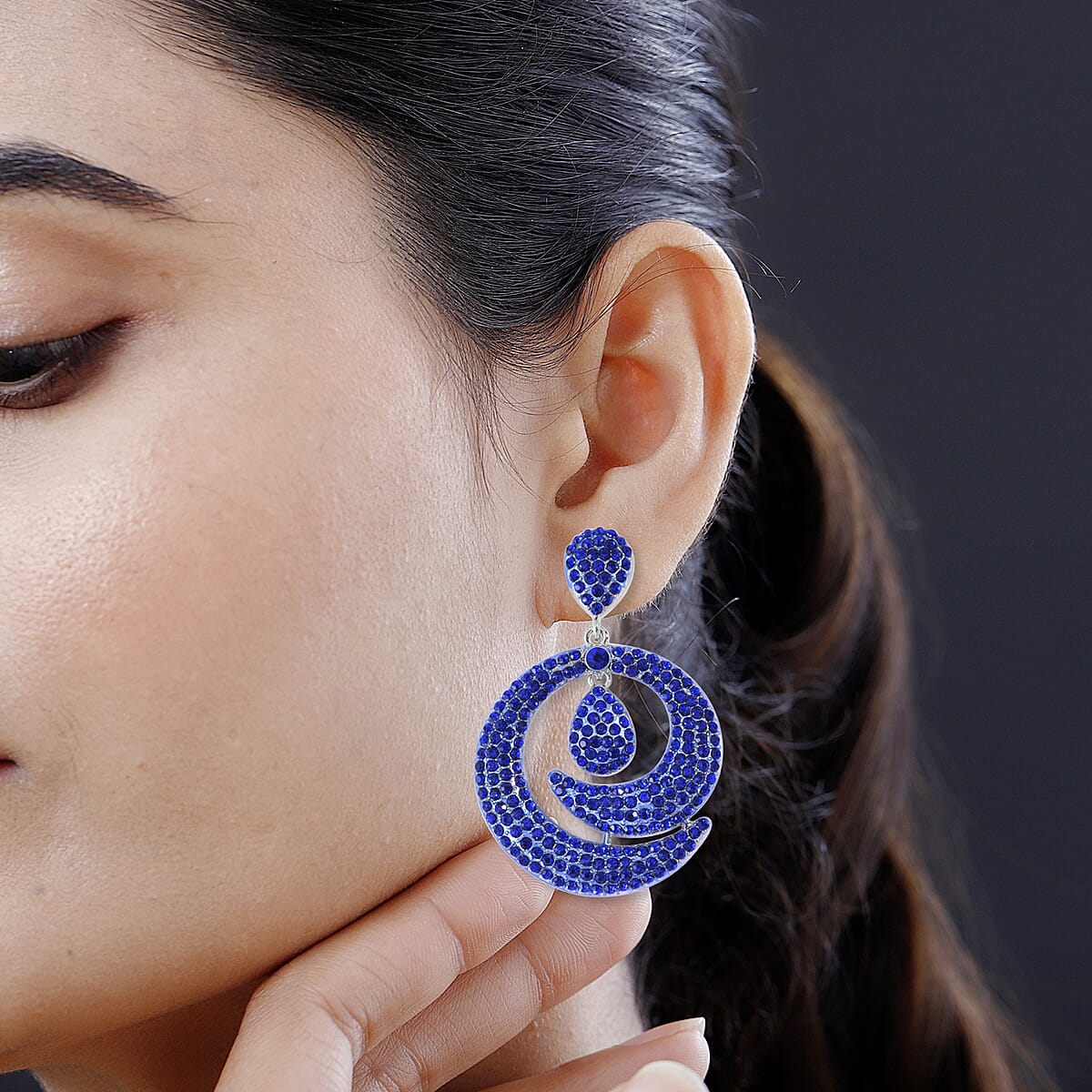 Blue Austrian Crystal Earrings in Silvertone image number 2