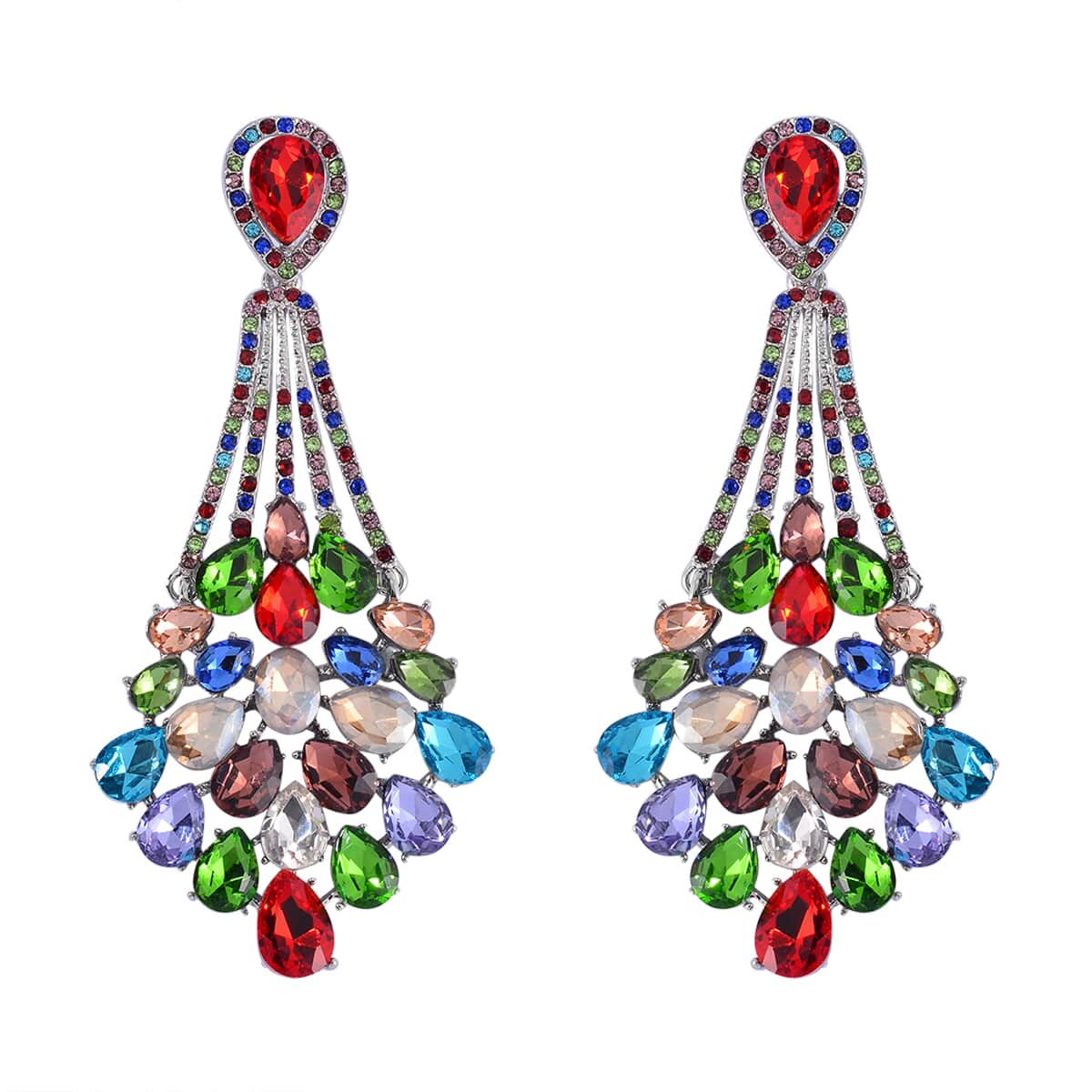 Multi Color Austrian Crystal Earrings in Silvertone image number 0