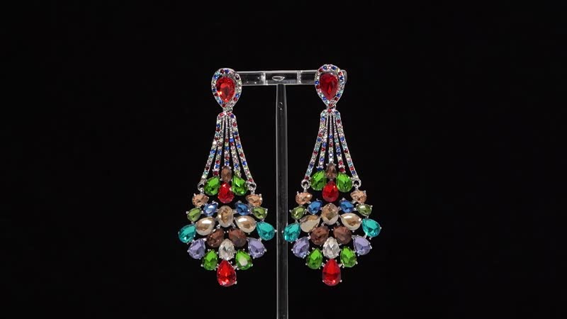 Multi Color Austrian Crystal Earrings in Silvertone