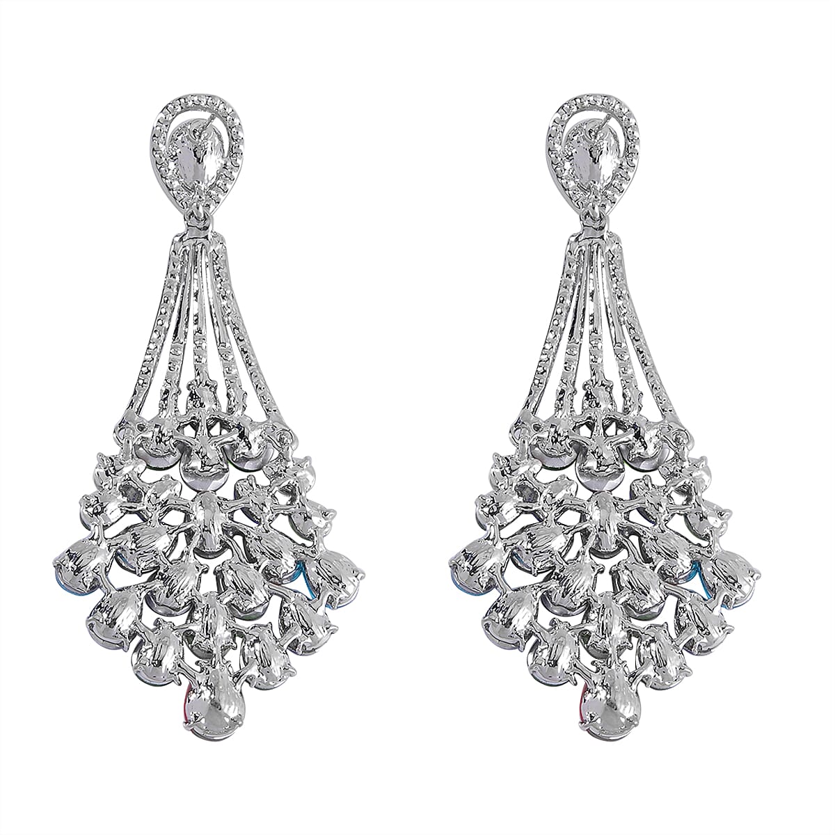 Multi Color Austrian Crystal Earrings in Silvertone