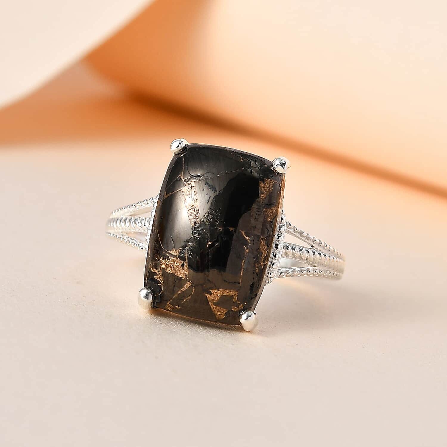 Matrix Silver Shungite Split Shank Ring in Sterling Silver (Size 10.0) 4.90 ctw