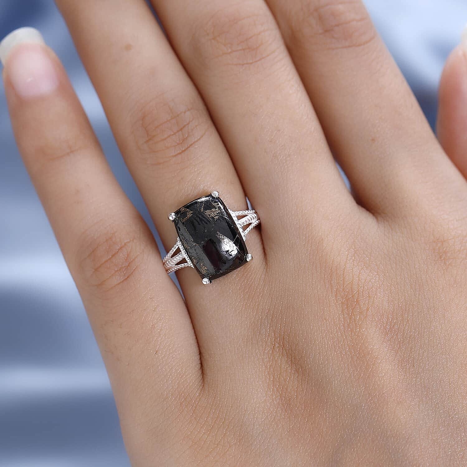 Matrix Silver Shungite Split Shank Ring in Sterling Silver (Size 10.0) 4.90 ctw