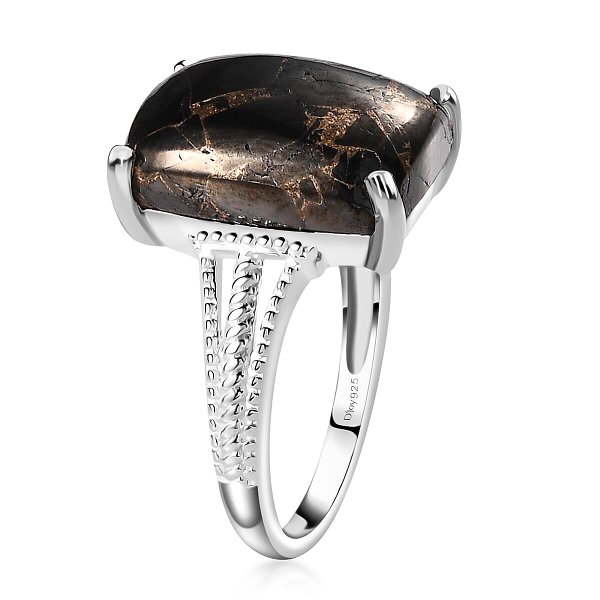 Matrix Silver Shungite Split Shank Ring in Sterling Silver (Size 10.0) 4.90 ctw
