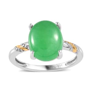 Green Jade (D) 4.50 ctw Solitaire Ring in 14K YG and Platinum Over Sterling Silver (Size 10.0)