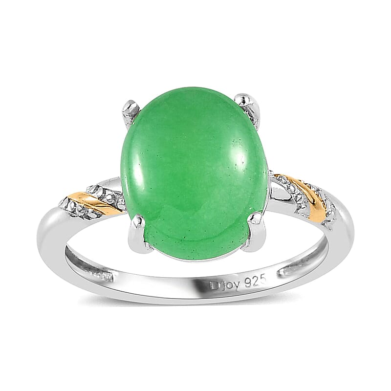 Green Jade (D) 4.50 ctw Solitaire Ring in 14K YG and Platinum Over Sterling Silver (Size 10.0)