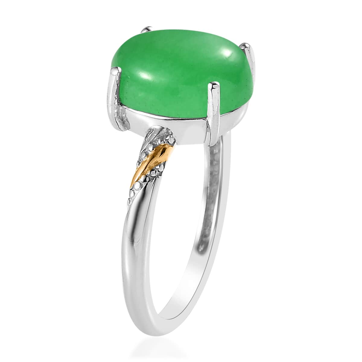 Green Jade (D) Solitaire Ring in 14K YG and Platinum Over Sterling Silver (Size 10.0) 4.00 ctw image number 3