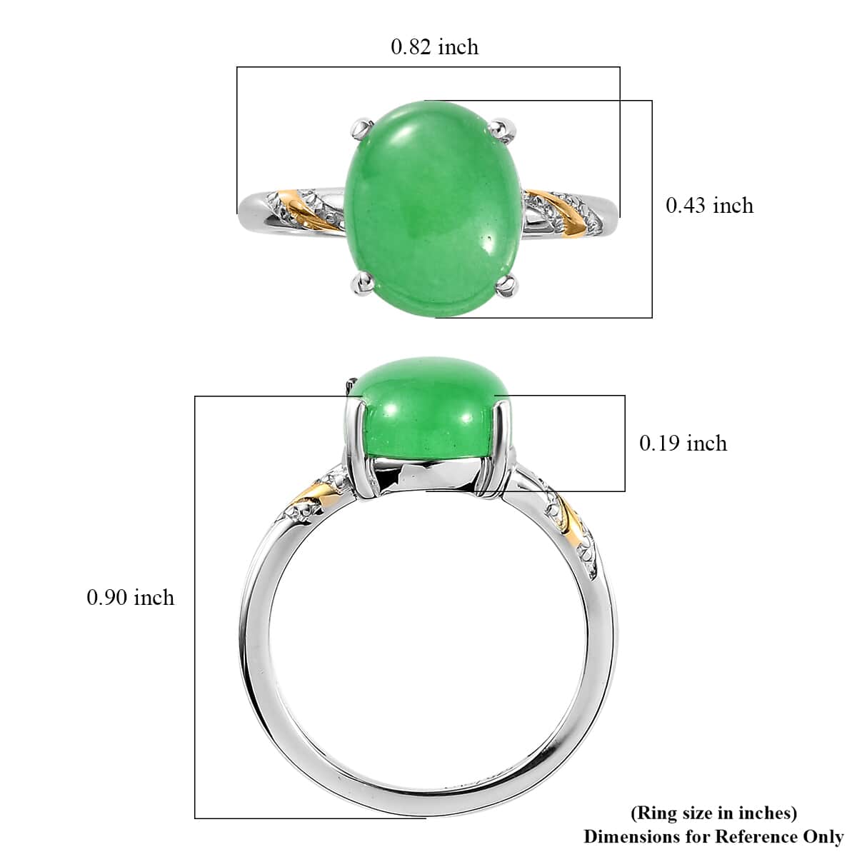 Green Jade (D) Solitaire Ring in 14K YG and Platinum Over Sterling Silver (Size 10.0) 4.00 ctw image number 5