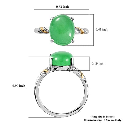 Green Jade (D) 4.50 ctw Solitaire Ring in 14K YG and Platinum Over Sterling Silver (Size 10.0)