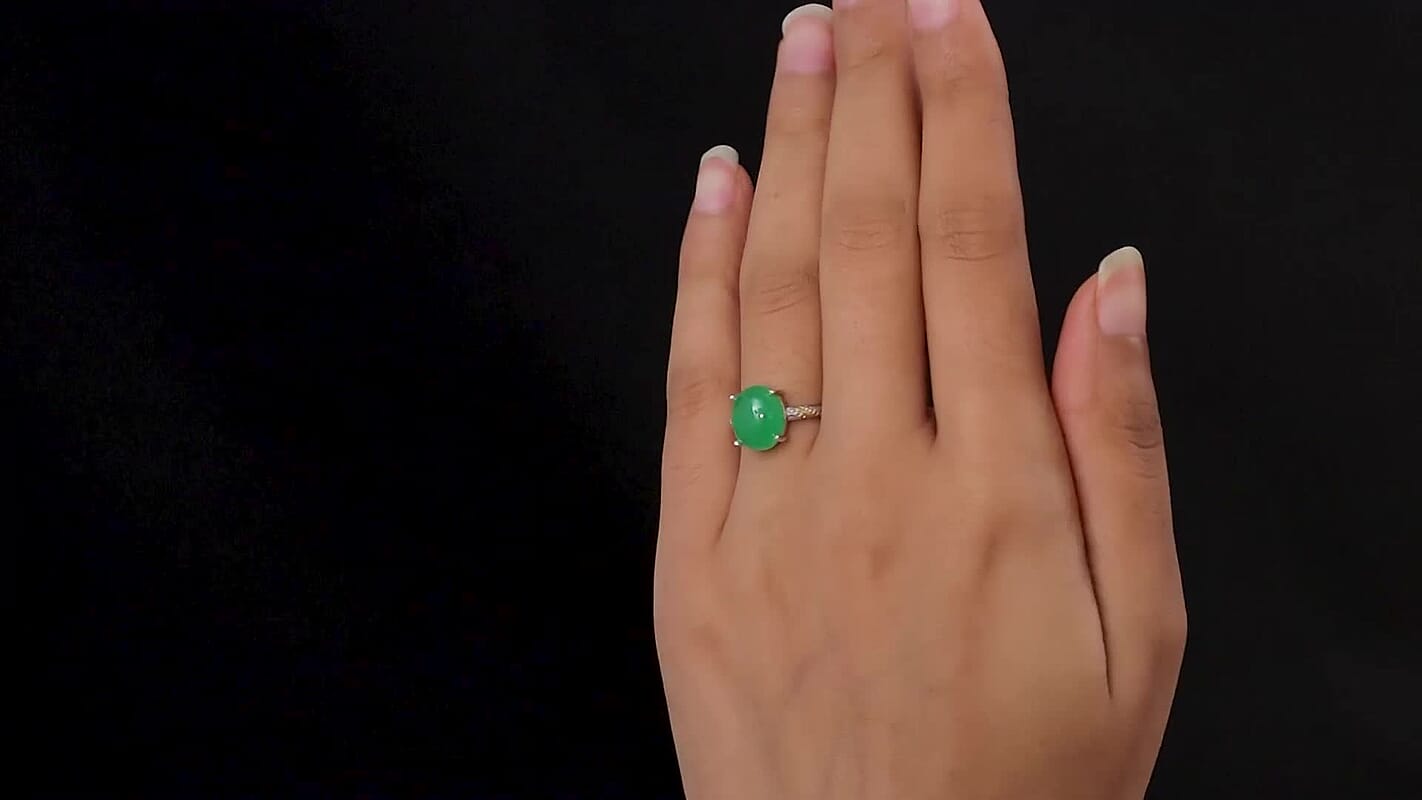 Green Jade (D) Solitaire Ring in 14K YG and Platinum Over Sterling Silver (Size 10.0) 4.00 ctw