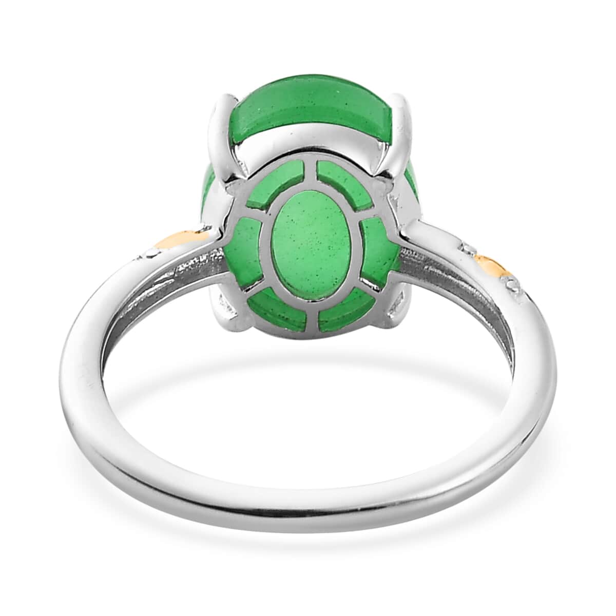 Green Jade (D) Solitaire Ring in 14K YG and Platinum Over Sterling Silver (Size 11.0) 4.60 ctw image number 4