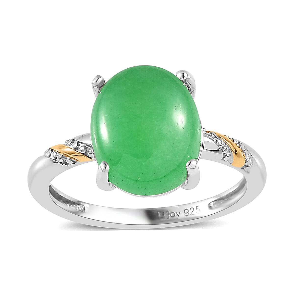 Green Jade (D) Solitaire Ring in 14K YG and Platinum Over Sterling Silver (Size 10.0) 4.00 ctw