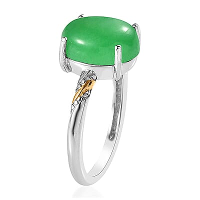 D'Joy Green Jade (D) 4.50 ctw Solitaire Ring in 14K YG and Platinum Over Sterling Silver (Size 5.0)