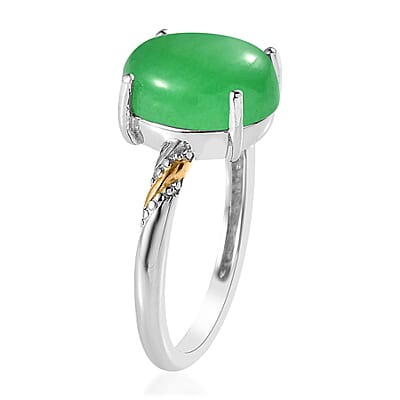 Green Jade (D) 4.50 ctw Solitaire Ring in 14K YG and Platinum Over Sterling Silver (Size 7.0)