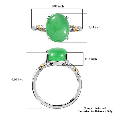 Green Jade (D) 4.50 ctw Solitaire Ring in 14K YG and Platinum Over Sterling Silver (Size 7.0)