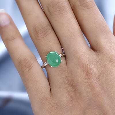 Green Jade (D) 4.50 ctw Solitaire Ring in 14K YG and Platinum Over Sterling Silver (Size 9.0)
