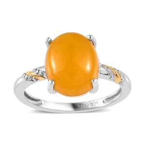 Yellow Jade (D) 4.90 ctw Solitaire Ring in 14K YG and Platinum Over Sterling Silver (Size 10.0)