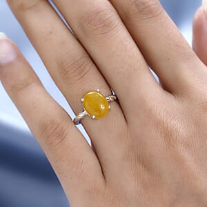 D'Joy Yellow Jade (D) 4.90 ctw Solitaire Ring in 14K YG and Platinum Over Sterling Silver (Size 10.0)