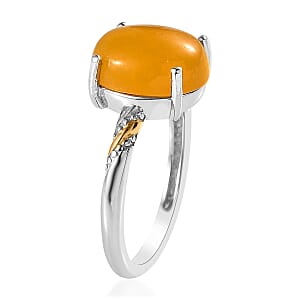D'Joy Yellow Jade (D) 4.90 ctw Solitaire Ring in 14K YG and Platinum Over Sterling Silver (Size 10.0)