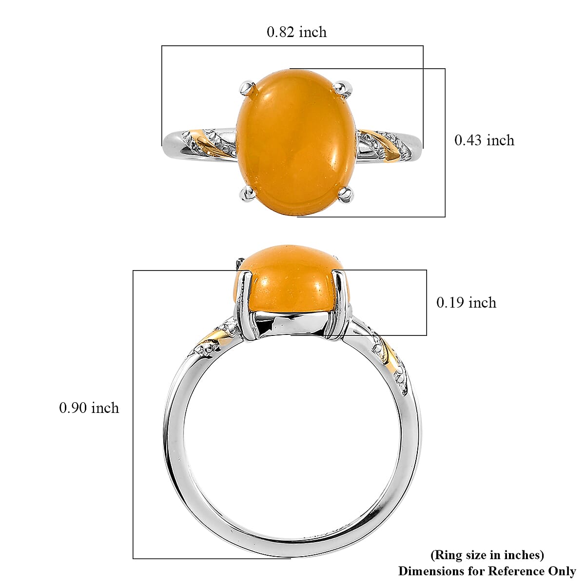D'Joy Yellow Jade (D) 4.90 ctw Solitaire Ring in 14K YG and Platinum Over Sterling Silver (Size 10.0)