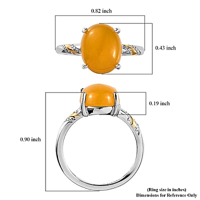 D'Joy Yellow Jade (D) 4.90 ctw Solitaire Ring in 14K YG and Platinum Over Sterling Silver (Size 10.0)
