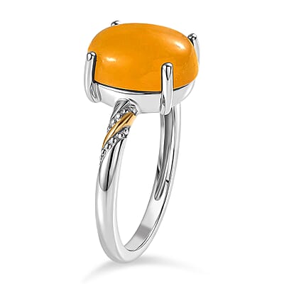 D'Joy Yellow Jade (D) 4.90 ctw Solitaire Ring in 14K YG and Platinum Over Sterling Silver (Size 5.0)
