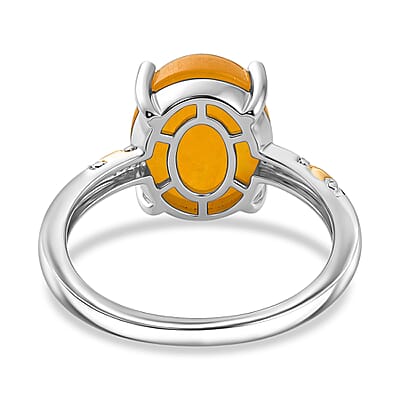 D'Joy Yellow Jade (D) 4.90 ctw Solitaire Ring in 14K YG and Platinum Over Sterling Silver (Size 5.0)