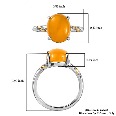 D'Joy Yellow Jade (D) 4.90 ctw Solitaire Ring in 14K YG and Platinum Over Sterling Silver (Size 5.0)