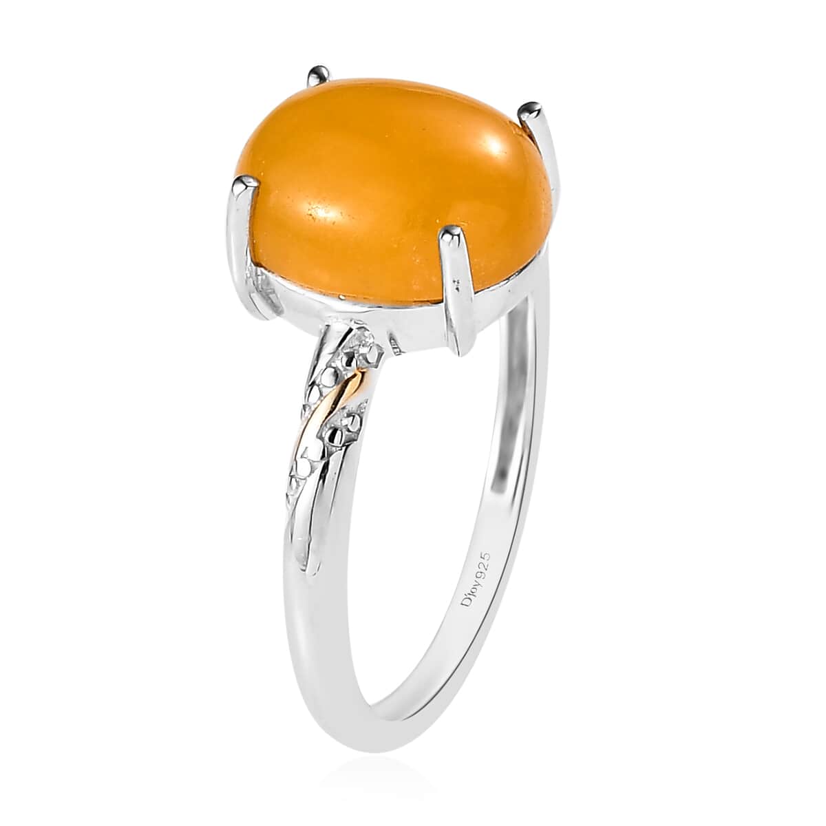 Yellow Jade (D) Solitaire Ring in 14K YG and Platinum Over Sterling Silver (Size 7.0) 4.60 ctw image number 3