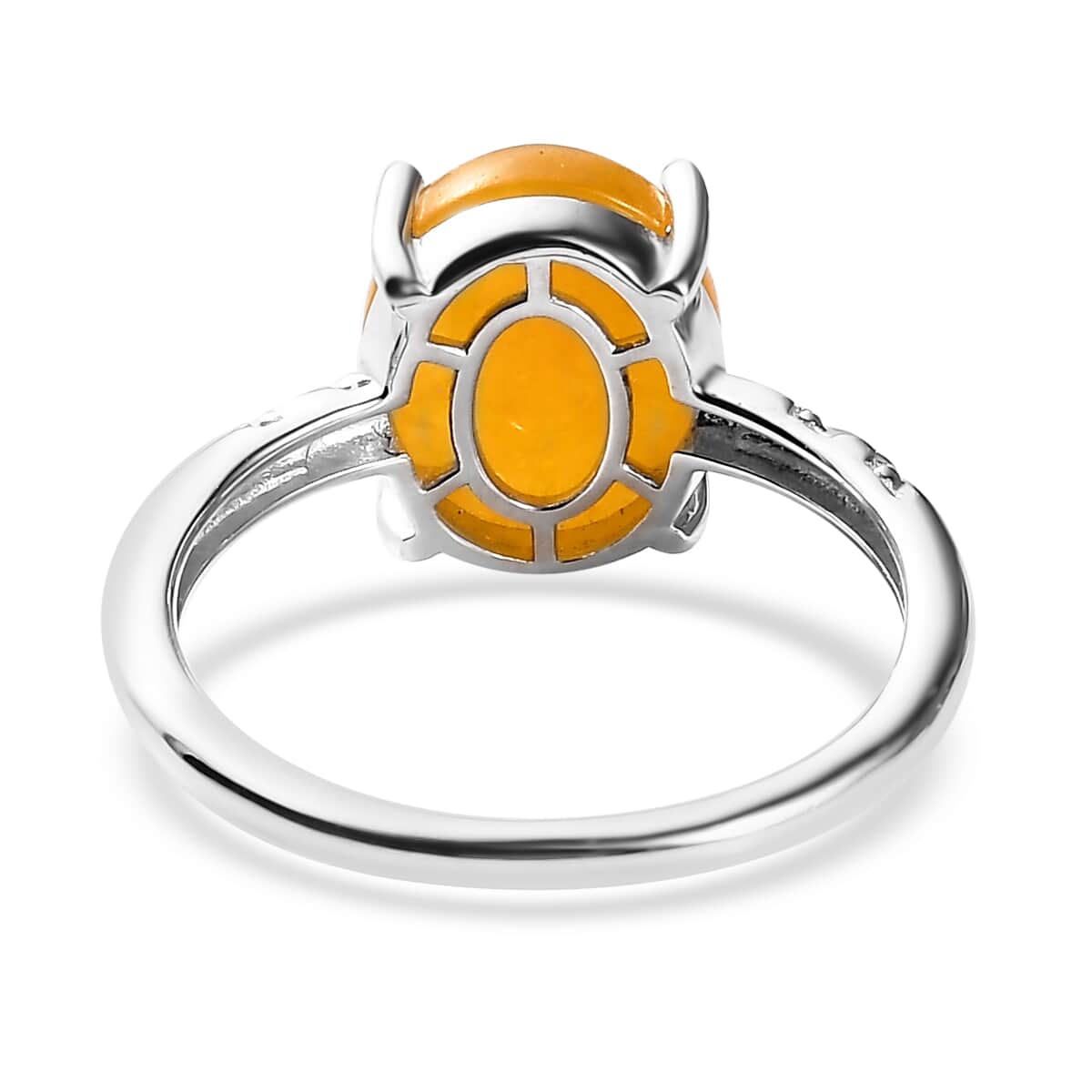 Yellow Jade (D) Solitaire Ring in 14K YG and Platinum Over Sterling Silver (Size 7.0) 4.60 ctw image number 4