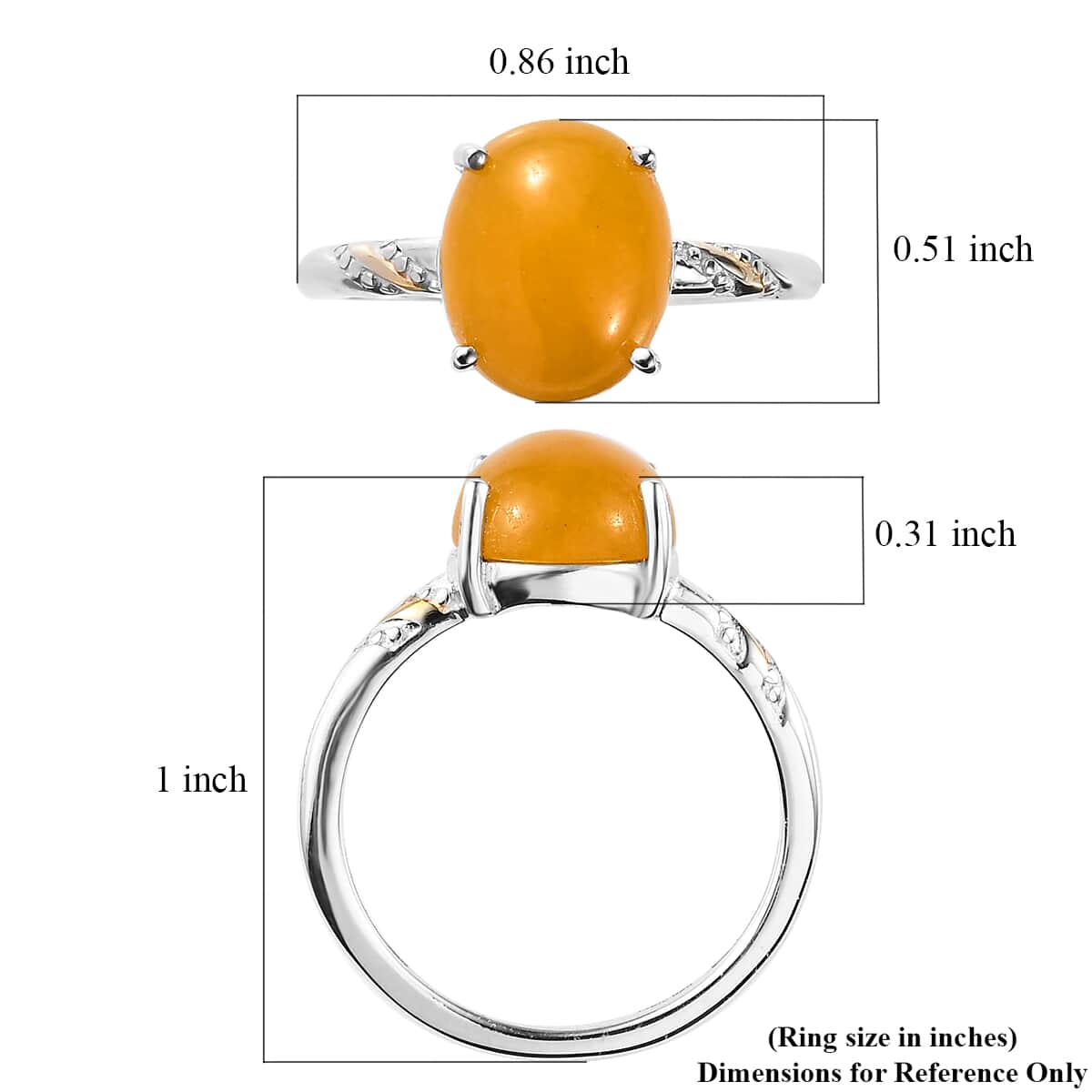 Yellow Jade (D) Solitaire Ring in 14K YG and Platinum Over Sterling Silver (Size 7.0) 4.60 ctw image number 5