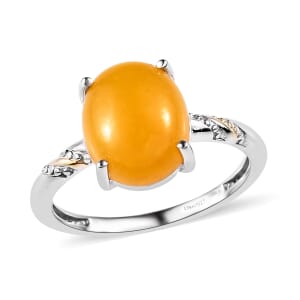 Yellow Jade (D) 4.90 ctw Solitaire Ring in 14K YG and Platinum Over Sterling Silver (Size 8.0)