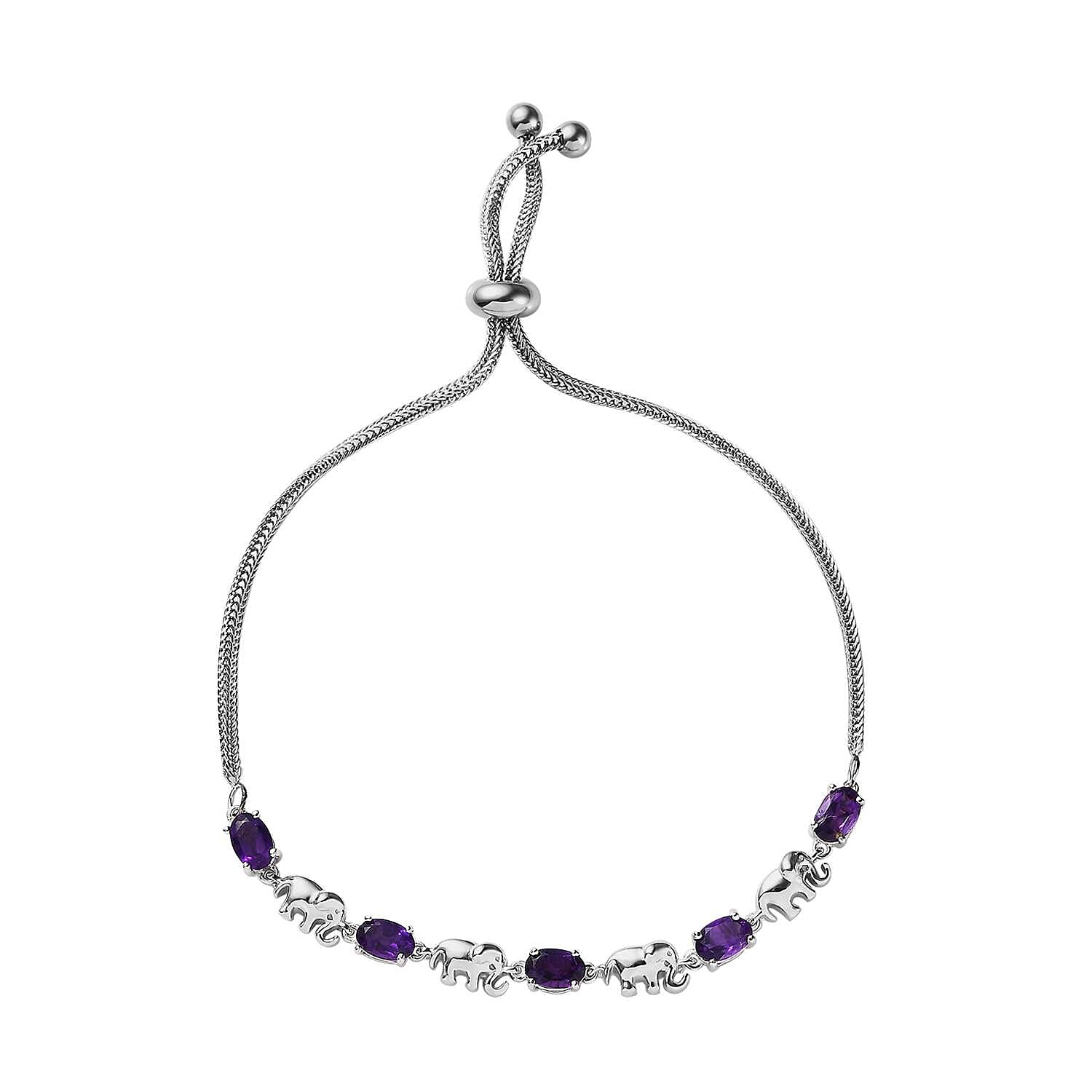 Karis African Amethyst Elephant Link Bolo Bracelet in Platinum Bond 2.00 ctw
