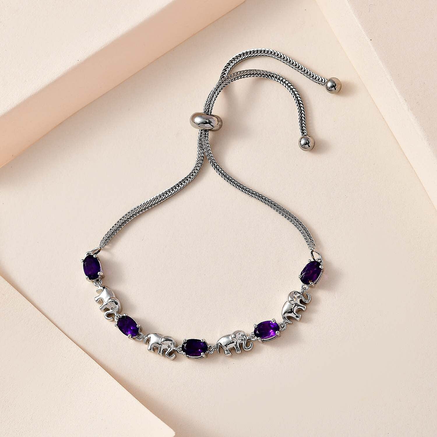 Karis African Amethyst Elephant Link Bolo Bracelet in Platinum Bond 2.00 ctw