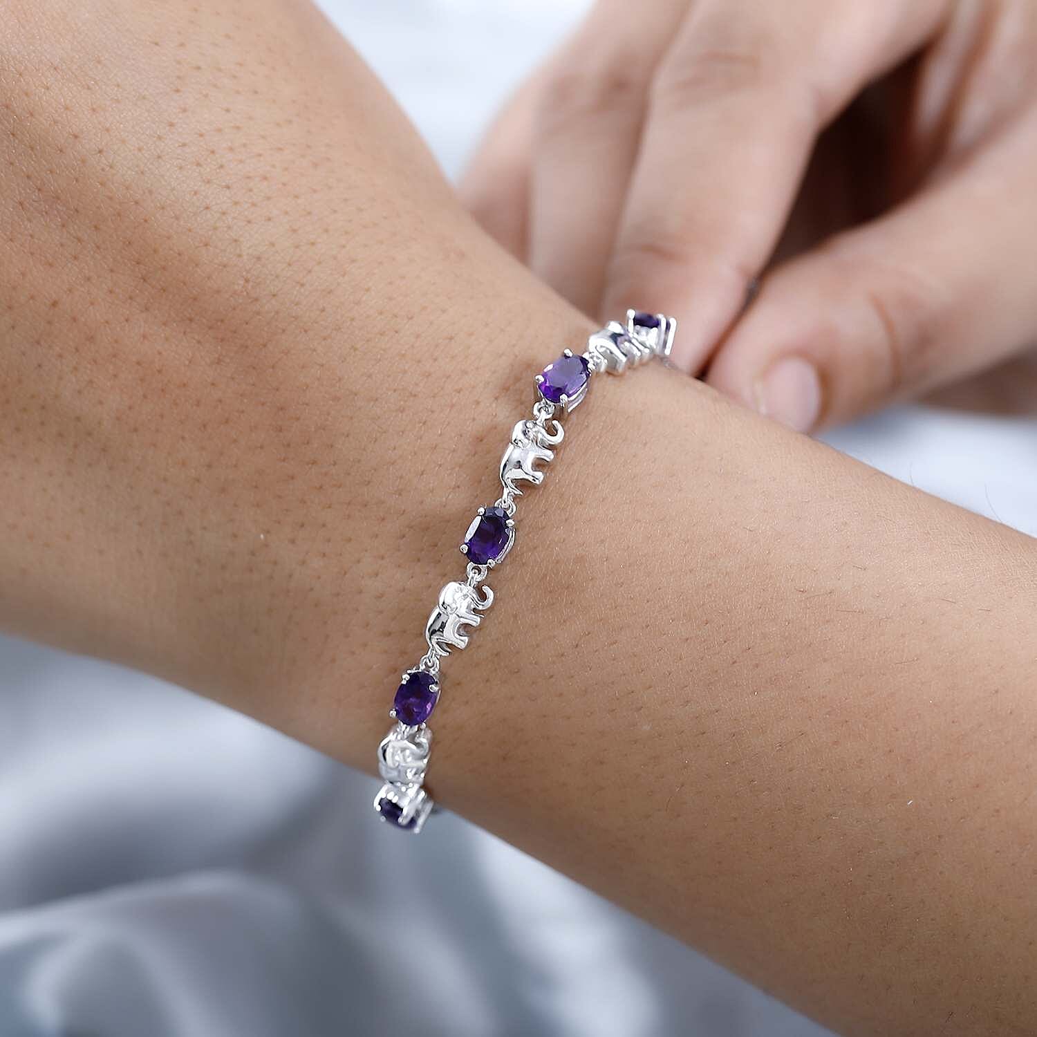 Karis African Amethyst Elephant Link Bolo Bracelet in Platinum Bond 2.00 ctw
