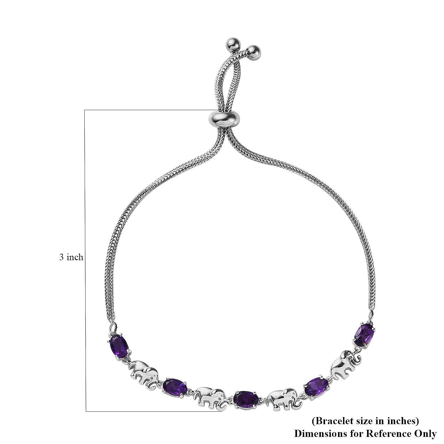 Karis African Amethyst Elephant Link Bolo Bracelet in Platinum Bond 2.00 ctw