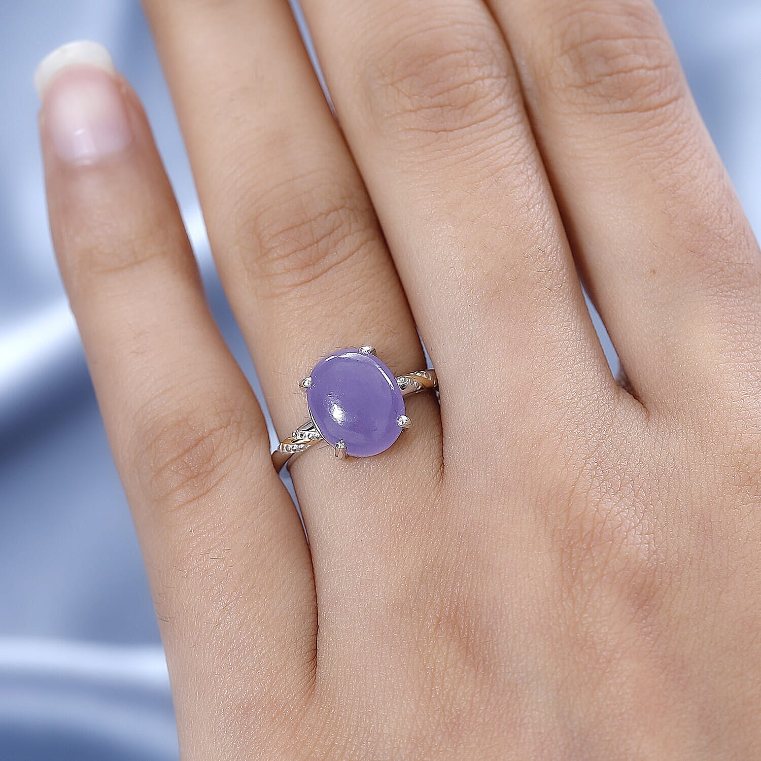 Purple Jade 5.10 ctw Solitaire Ring in 14K YG and Platinum Over Sterling Silver (Size 10.0)