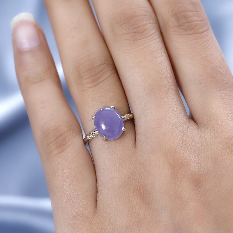 Purple Jade 5.10 ctw Solitaire Ring in 14K YG and Platinum Over Sterling Silver (Size 10.0)