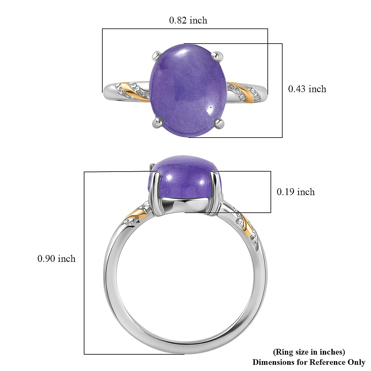 Purple Jade 5.10 ctw Solitaire Ring in 14K YG and Platinum Over Sterling Silver (Size 10.0)