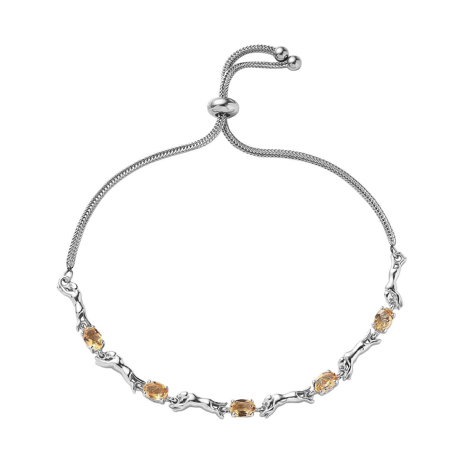 Karis Brazilian Citrine Panther Link Bolo Bracelet in Platinum Bond 2.25 ctw