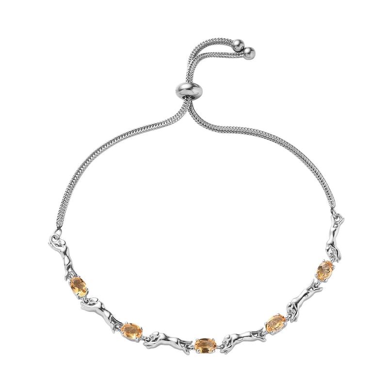 Karis Brazilian Citrine Panther Link Bolo Bracelet in Platinum Bond 2.25 ctw
