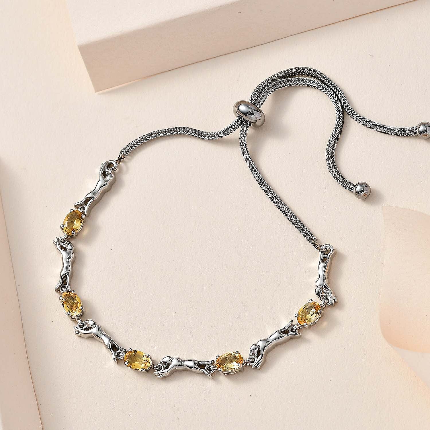 Karis Brazilian Citrine Panther Link Bolo Bracelet in Platinum Bond 2.25 ctw