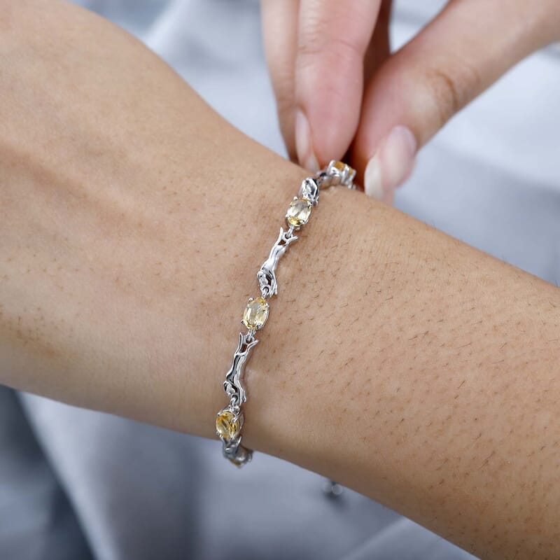 Karis Brazilian Citrine Panther Link Bolo Bracelet in Platinum Bond 2.25 ctw