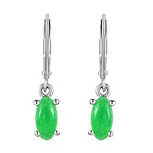 Green Jade (D) Lever Back Earrings in Sterling Silver 1.25 ctw
